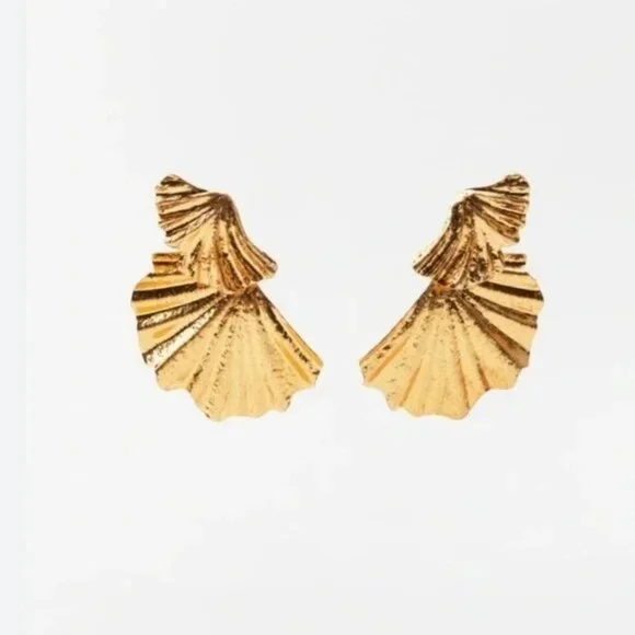 Zara Nwt Gold Fan Earrings New Without Tags - Picture 3 of 7